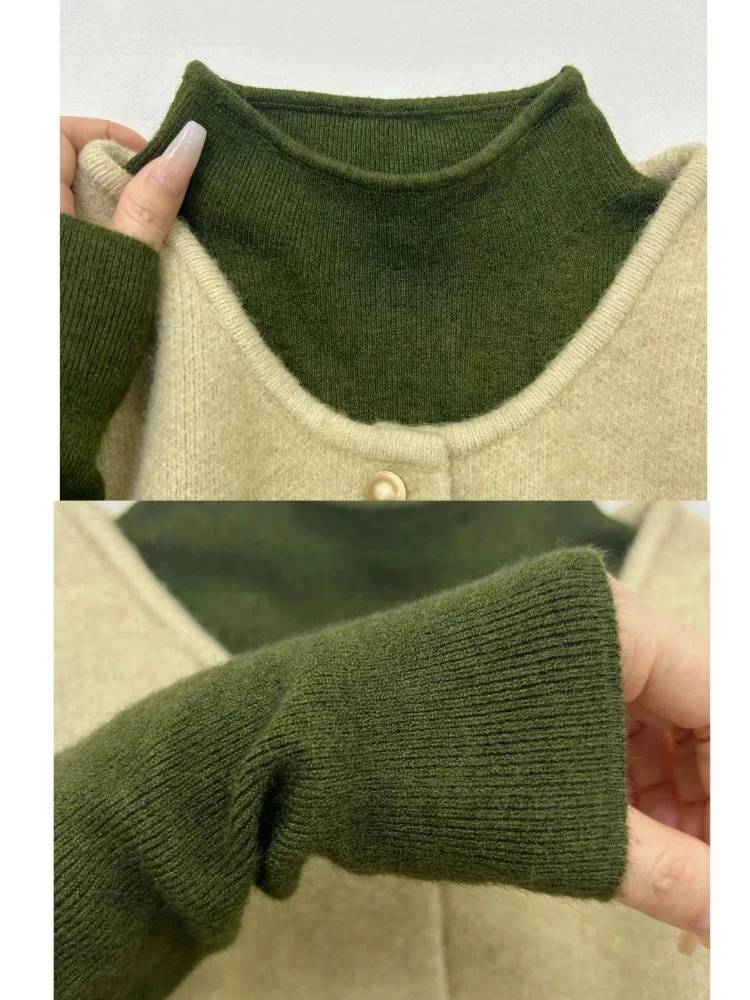 Retro Style Women's Knitted Sweater Small Stand Collar Layering Inner Wear Soft Warm Long Sleeve Polyester Fiber Regular Fit