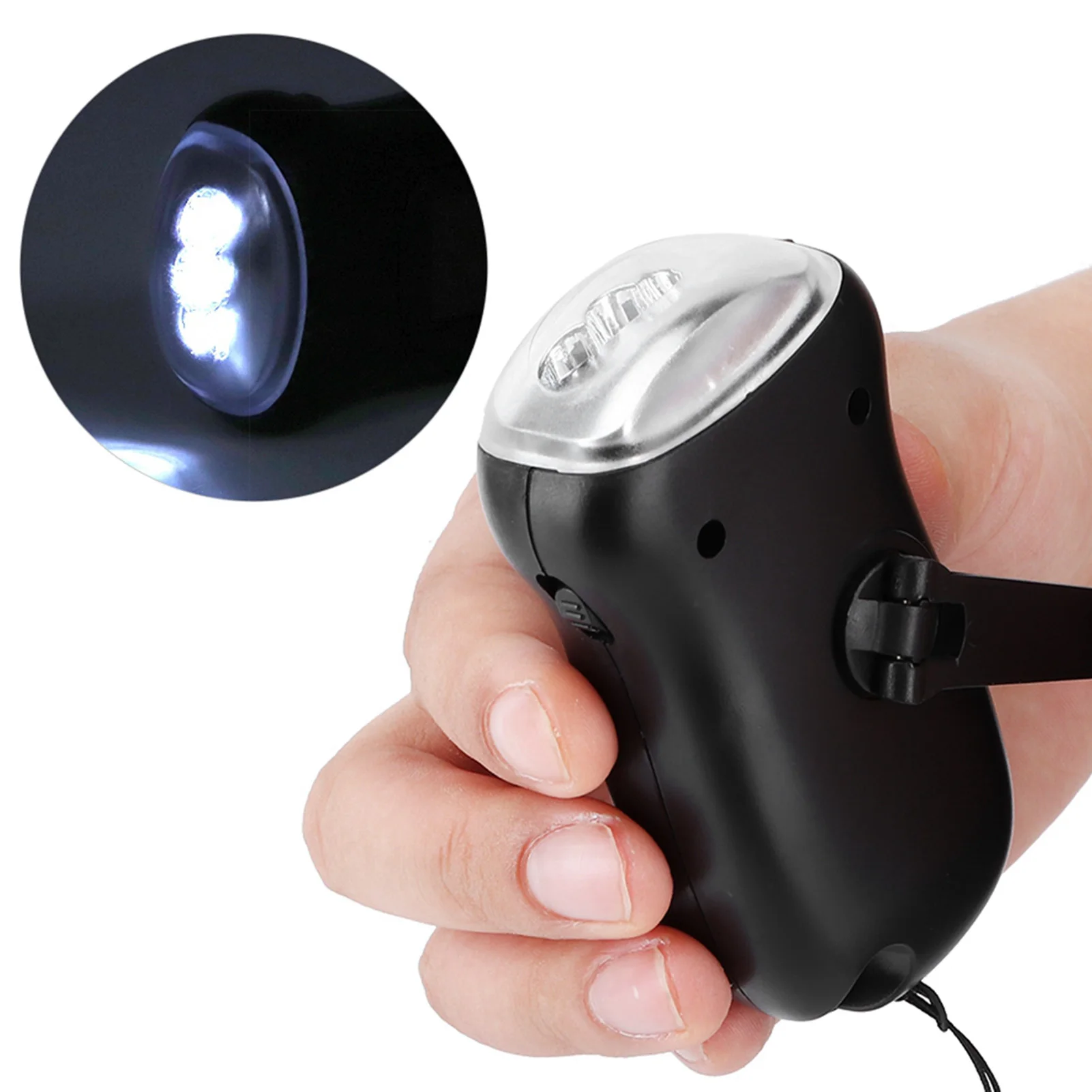 Hand Crank Solar Powered Rechargeable Flashlight LED Emergency Dynamo Torch for Outdoor Camping