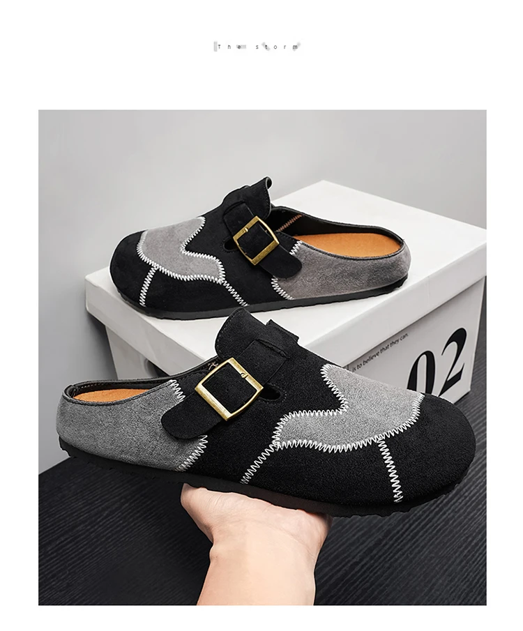 Retro-Farbblock-Mode, vielseitige Mules für Herren, Sandalen mit offenem Rücken und geschlossener Zehenpartie, bequeme Freizeit-Halbschuhe mit weicher Sohle für den täglichen Gebrauch. – Detail 16