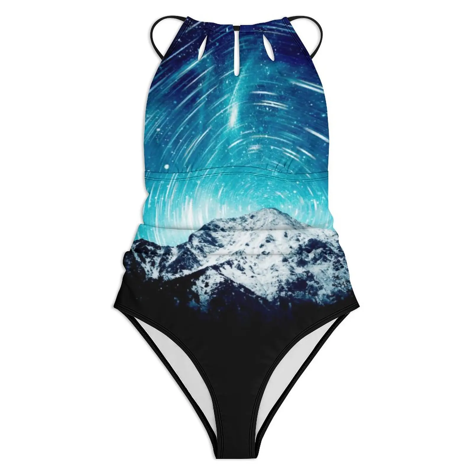 Mountains Print Swimsuit Abstract Galaxy Swimwear One-Piece Beach Bodysuit Cut Out Bathing Suits Female Push Up Sexy Beachwear