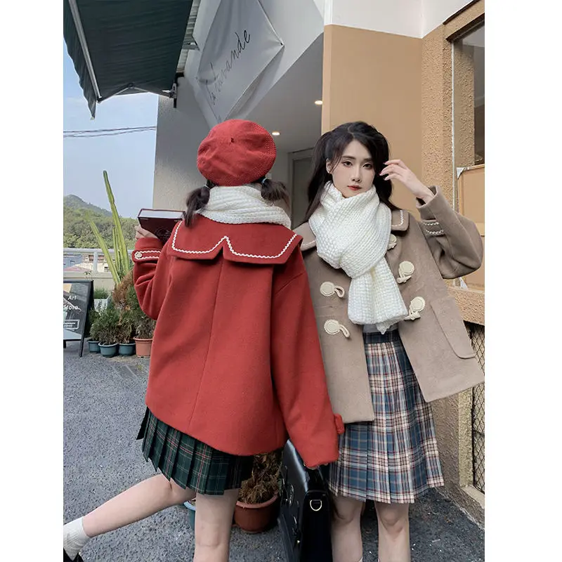 Winter Kawaii Thick Wool Coat Women Solid Warm College Style Sweet Overcoat New Year Korean Fashion Loose Cute Outwear Coat 2022