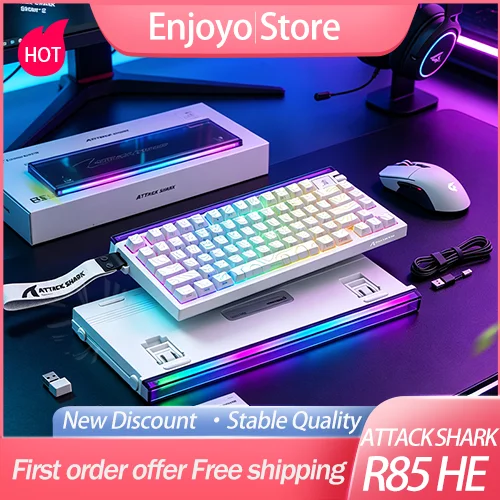 New ATTACK SHARK R85 HE Magnetic Switch Gaming Keyboard 8KHz Technology RGB Backlight  Mechanical Keyboard for PC Esports Gamers
