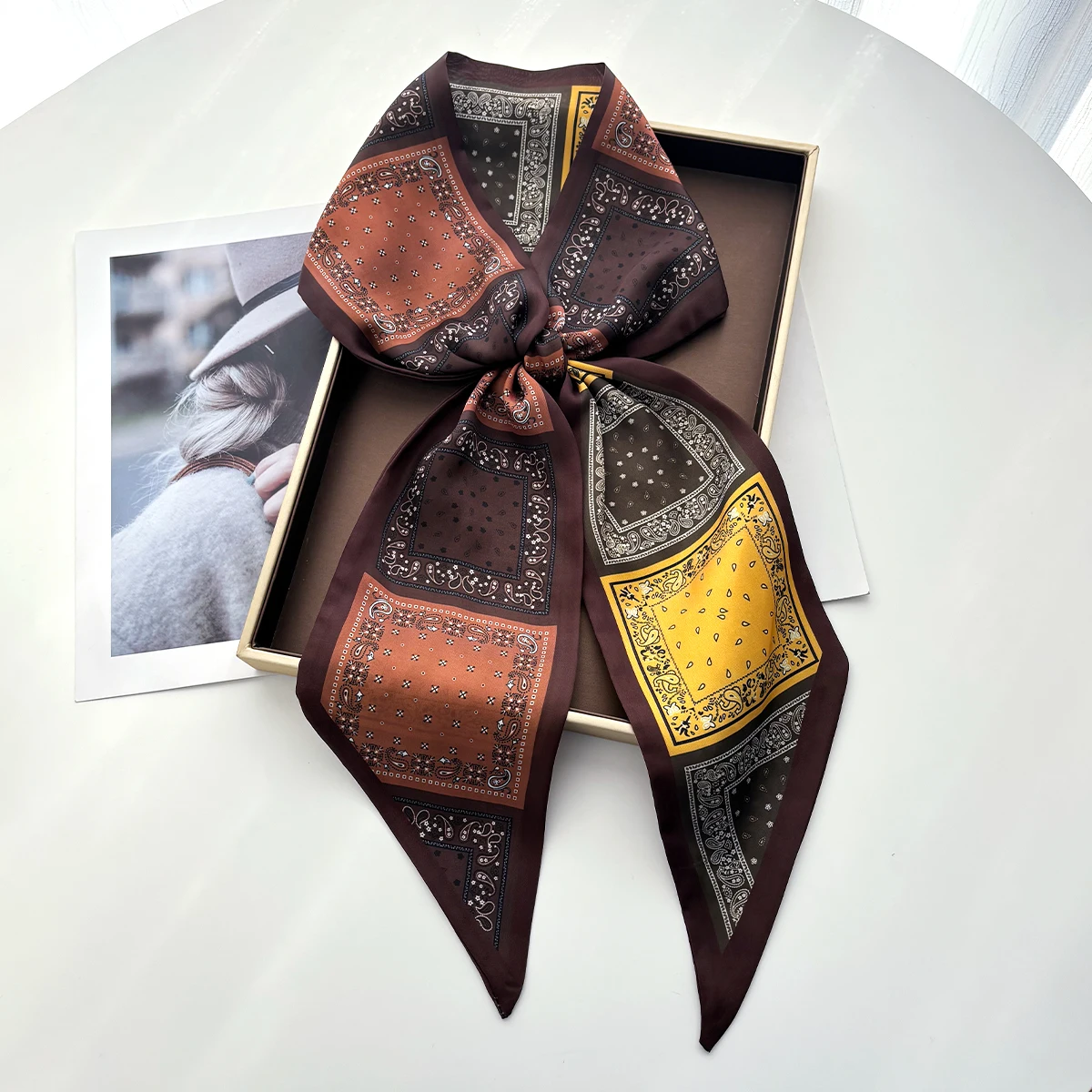 

Шарф-платок с узором пейсли для женщин, роскошная повязка для волос, мягкая шелковая лента, шарф для шеи и сумки, модный ремешок на запястье для повседневной носки