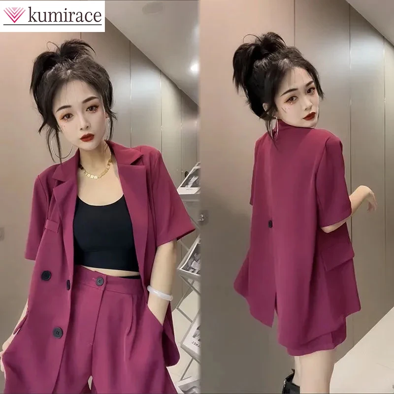 Korean Casual Suit Set 2022 New Elegant Feminine Suit Commuter Short Sleeve Small Suit Shorts Women Two Piece Set Shorts Women