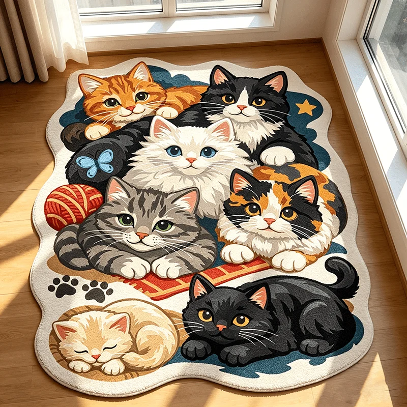 Fun Cute Cats Print Rug Home Decoration Atmospheric Bedroom Bedside Plush Floor Mat Soft Fluffy Washable Carpet for Living Room