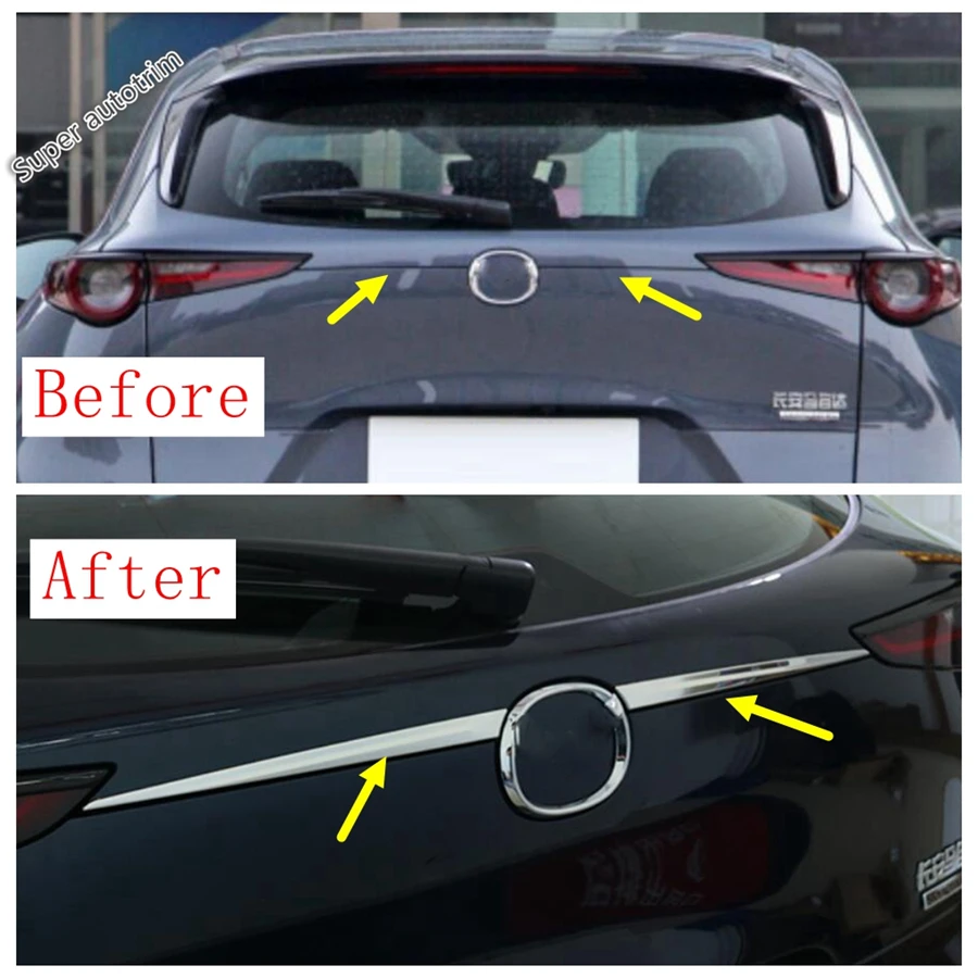 Exterior Refit Kit Accessories Rear Tail Trunk Steamer Lid Cover Trim Molding Garnish Strip 2Pcs Fit For Mazda CX-30 2020 - 2024