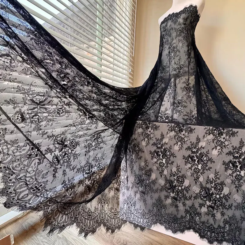 black-chantilly-eyelash-lace-fabric-61-wide-118-long-laciness-trim-nylon-tiny-christmas-craft-diy-apparel-trim-lingerie-edging