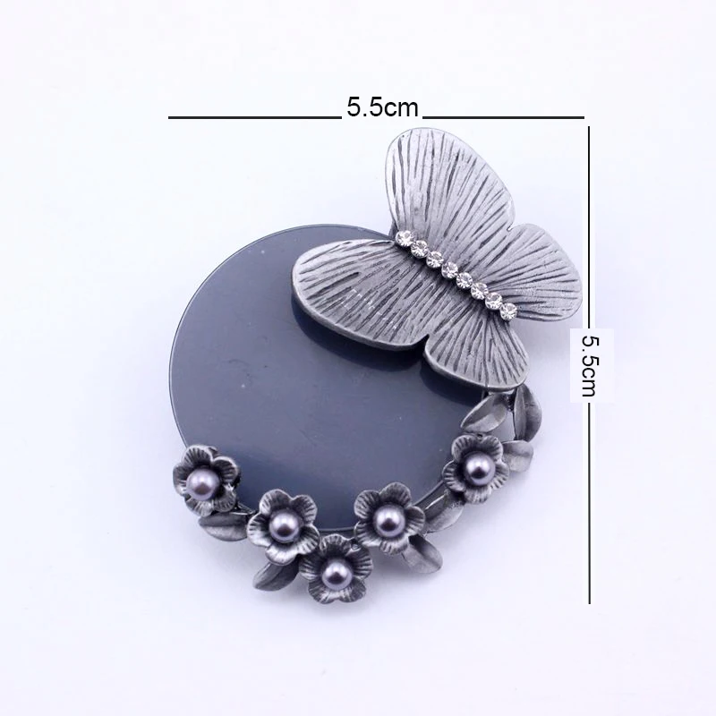 TANGTANG Vintage Brooch For Men And Women Simulated Pearl Brooch Retro Flower Butterfly Antique Black Brooch Pin Tin Alloy Metal