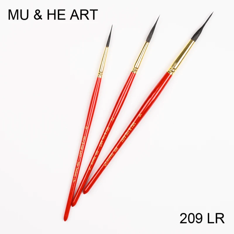 Squirrel Hair Mixed Long Liner Head Art Brushes Wooden Handle Artist Watercolor Painting Tool Detail 209LR MU HE ART