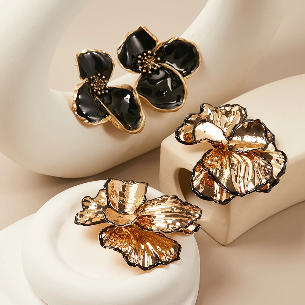 

Goth Chic Black and Gold-Plated Floral Earring 2025 Vintage Glam Evening Party Jewelry Free Shipping