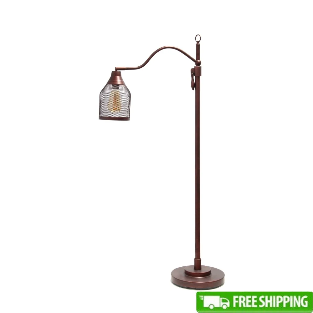 

Adjustable Floor Lamp with Metal Netted Shade Vintage Style Footswitch Industrial Lighting Living Room Bedroom Office