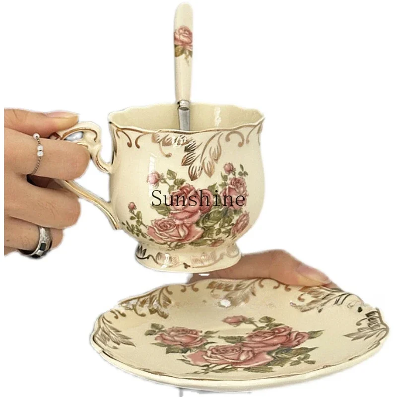 

American country retro European court style afternoon tea cup saucer with spoon set