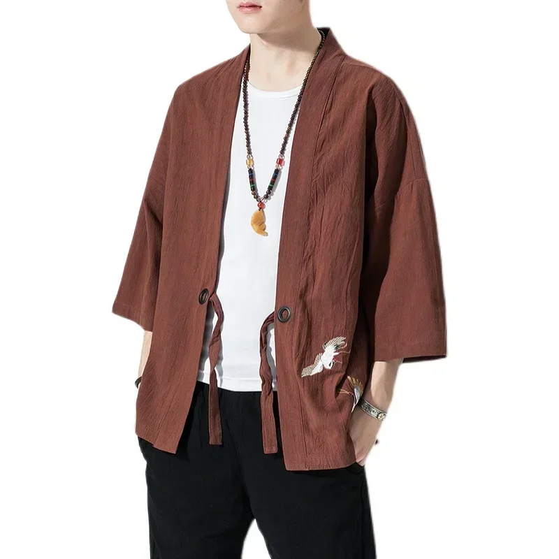 Cotton Linen Kimono Cardigan Men Japanese Obi Male Yukata Men Haori Thin Causal Samurai Clothing Traditional Streetwear Jacket