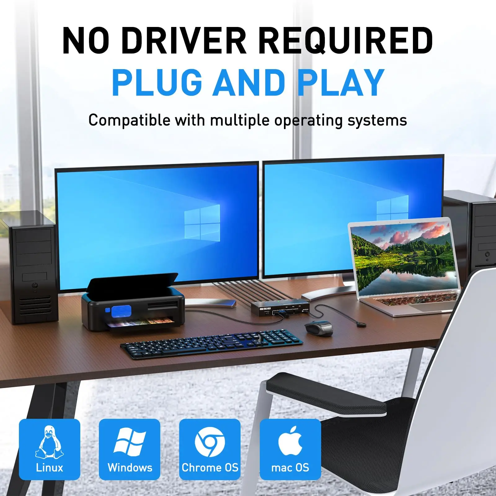 4K@60Hz/2K@120Hz HDMI KVM Switch 2 Monitors 3 PC, USB 3.0 KVM Switches with Wired Remote,Power Adapter and USB3.0 Cables - Image 6