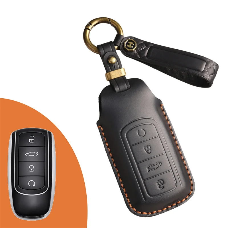New 4 Buttons Leather Car Key Case For Chery Omoda C5 5 fx 7 8 pro plus 2022 2023 Holder Shell Remote Keychain Accessories