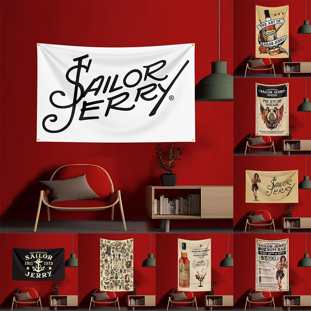 

90X150CM S-Sailor Jerrys rum Flag Polyester Printed Alcohol Wine Banner For Decorative garden beverage rum Beer Flag