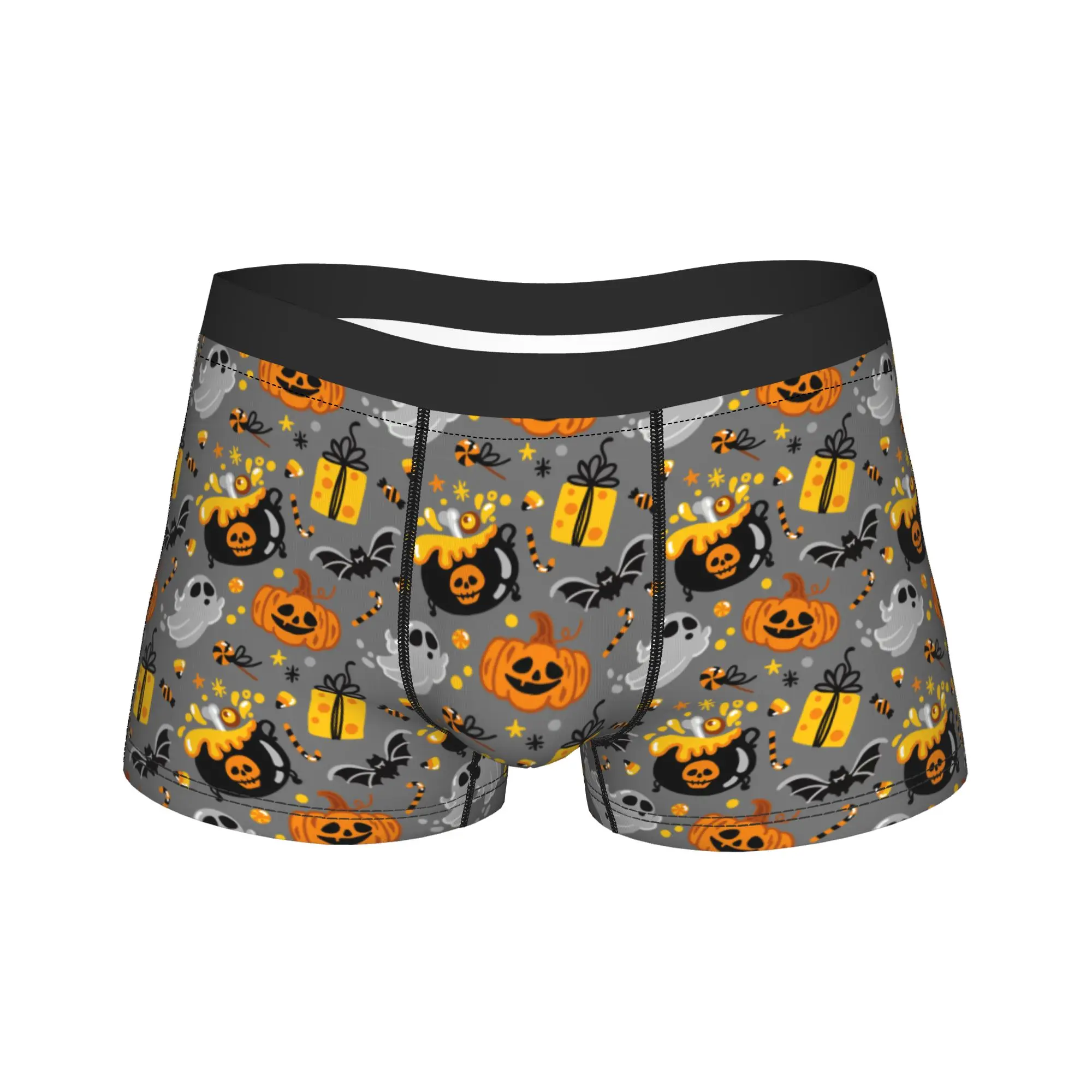 Men's Spooky Halloween Ghosts And Pumpkins Long Underwear  Sexy Boxer Briefs Shorts Panties Male Breathable Underpants M-XXL