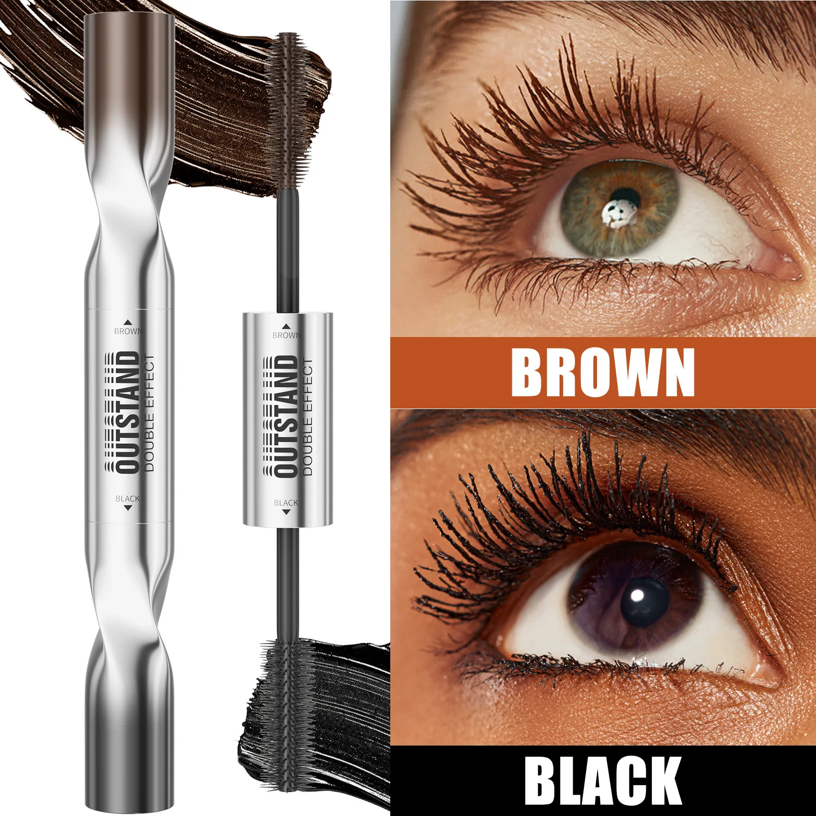 Double Head 4D Mascara Cross Border Lengthening Volumizing Curling Natural for Soft Shiny Lash Makeup Essential