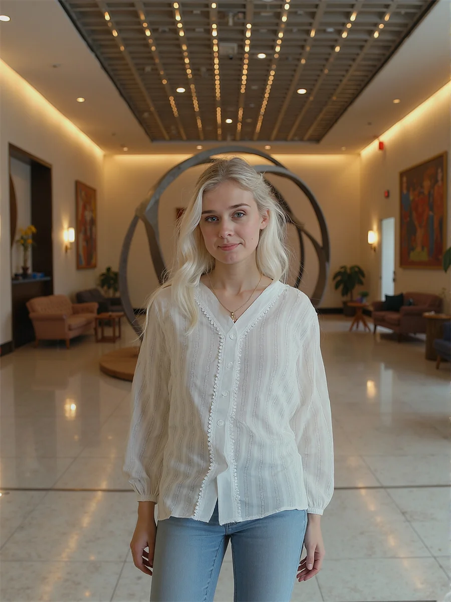 

Long Lantern Sleeve Women Elegant Shirts Pearls Beading Edible Tree Fungus Lace Collar Bow Tie Trim Sweet Cute Simple Basic Soft