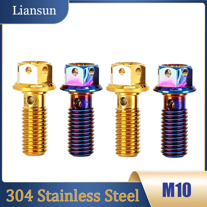 304 Stainless Steel Flanged Hex Hollow-Head Bolt M10 Titanium Blue/Titanium Gold Vacuum-Plated Screw Suitable for Motorcycles
