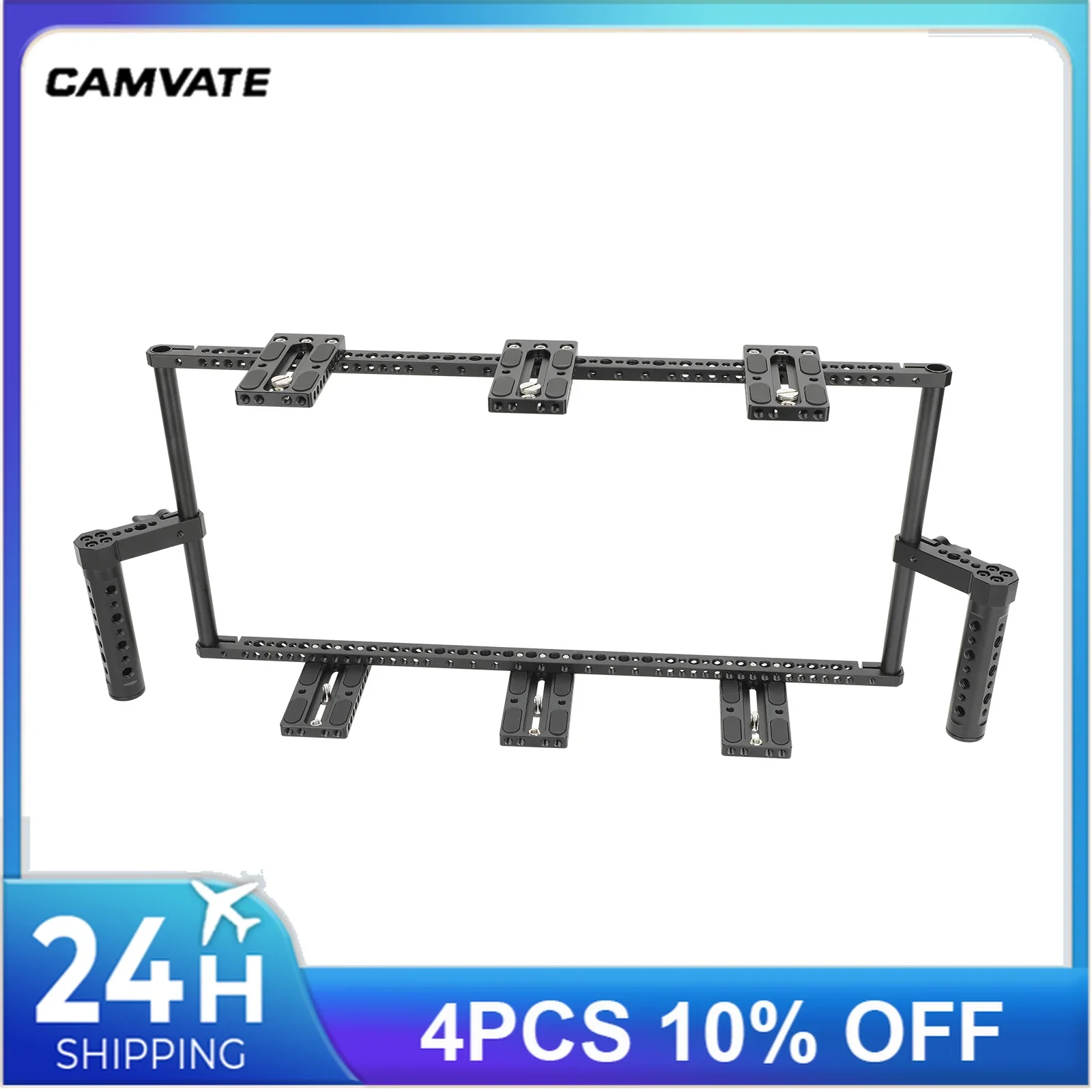 CAMVATE Director's Monitor Cage with Triple Monitor Mount&Dual Handgrips With Height-Adjustable  For 5 to 8