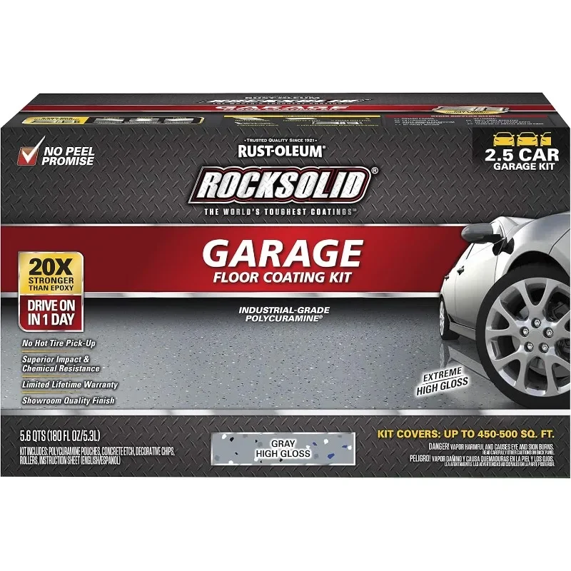 home.293513 Rocksolid Polycuramine Garage Oil Floor Coating, 2.5 Car Kit, Gray, 180 Fl Oz (Pack of 1)