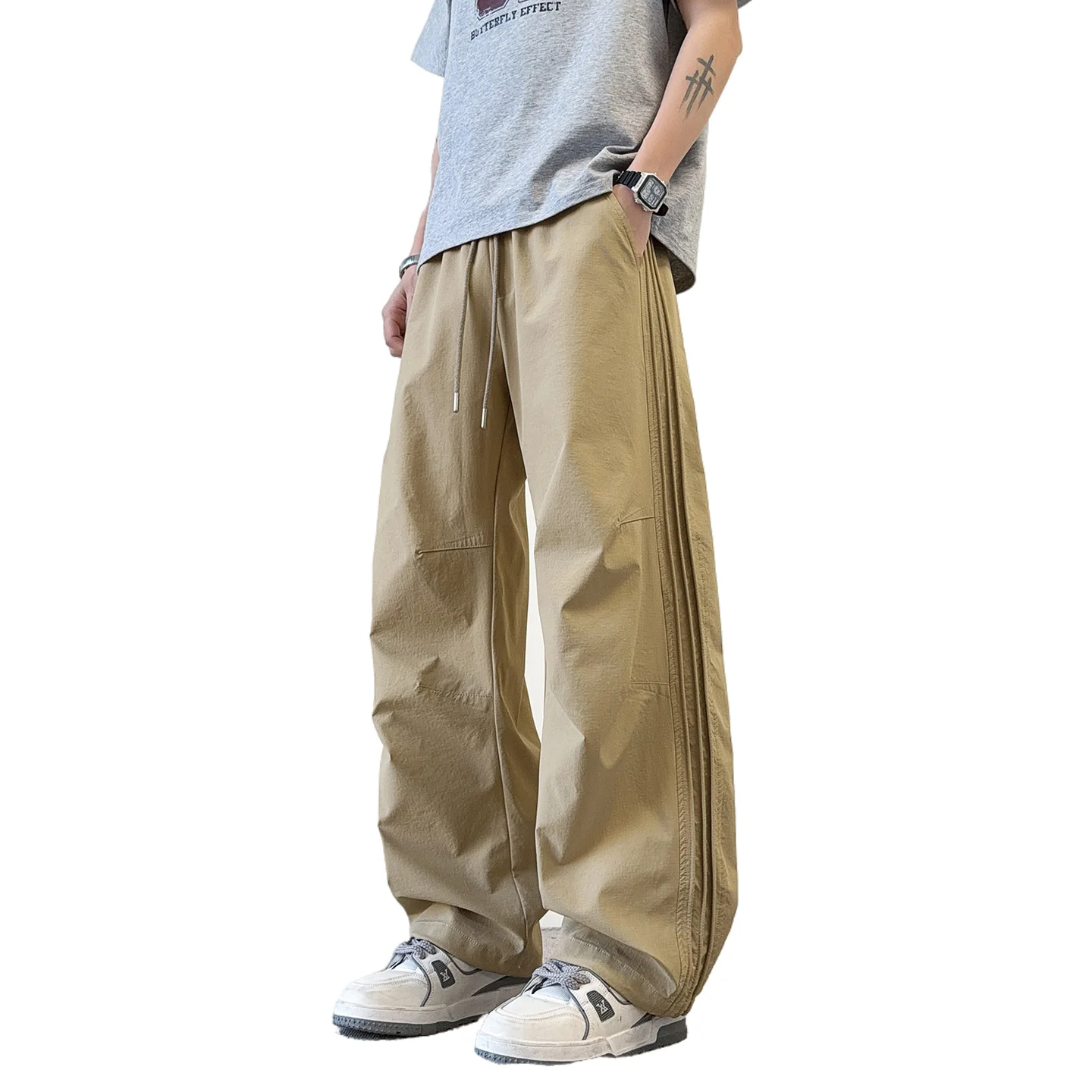 

Men's Fashion Kukri Pants Spring Autumn Polyester blend Loose Fit Casual Wide Leg Trousers Versatile for Streetwear Shopping
