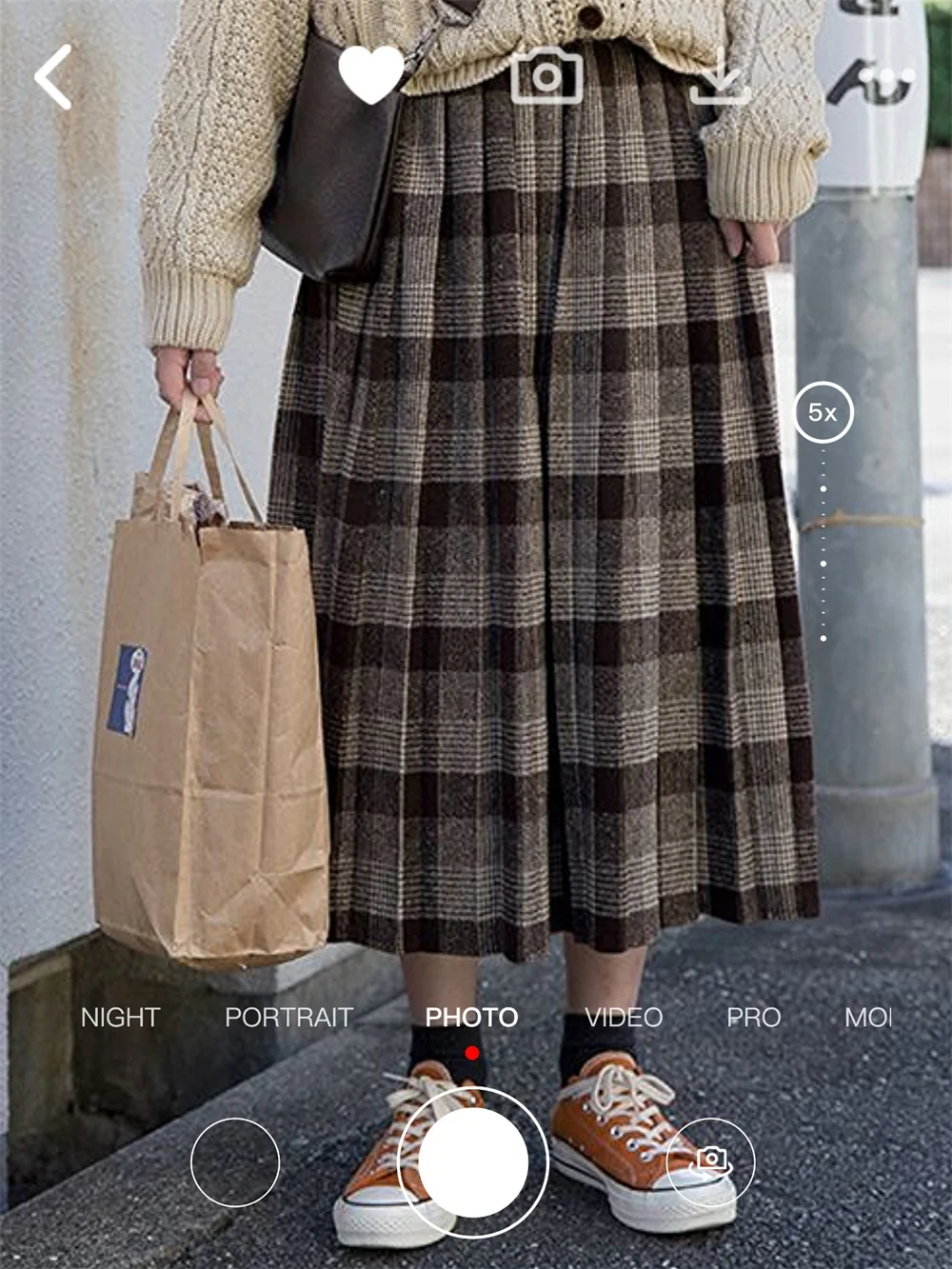 ◆ Oat Coffee ~ Brushed Plaid Slish Elastic Waist Leisure Commute Long Skirt Pleated Skirt Skirt Skirt