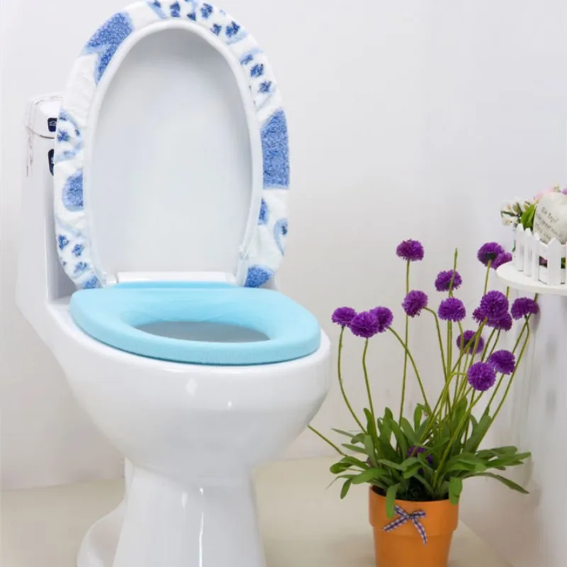 Thick Coral Velvet Toilet Seat Cover Set Soft Warm Two-piece Toilet Case Washable Bathroom WC Cover