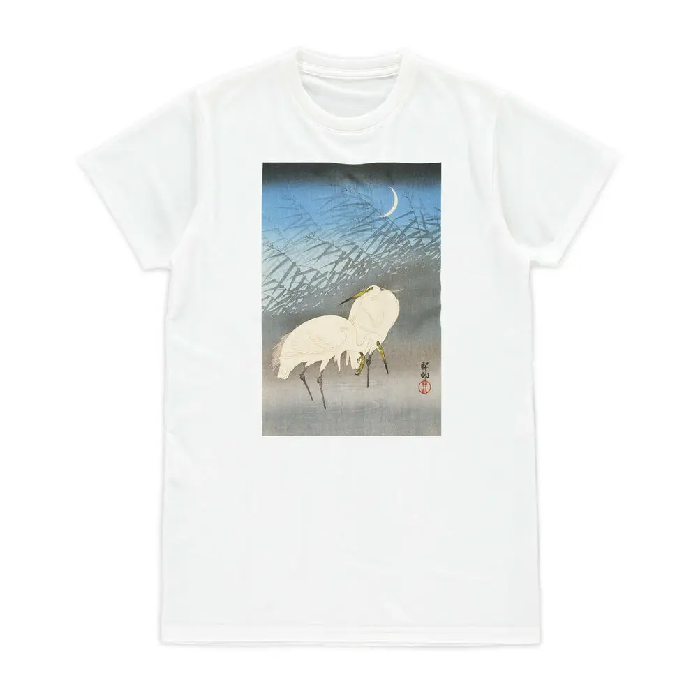 Japanese Ukiyo-e T Shirt Woodblock Art Ohara Koson Egret Womens Mens Printed Tee  High Quality 100%Cotton Short Sleeve