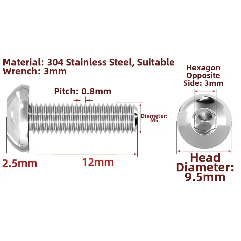 Stainless Steel M5 x 12 mm Countersunk Hex Cap Screws 80 Pack for Securing Panels Brackets Fixtures and Components