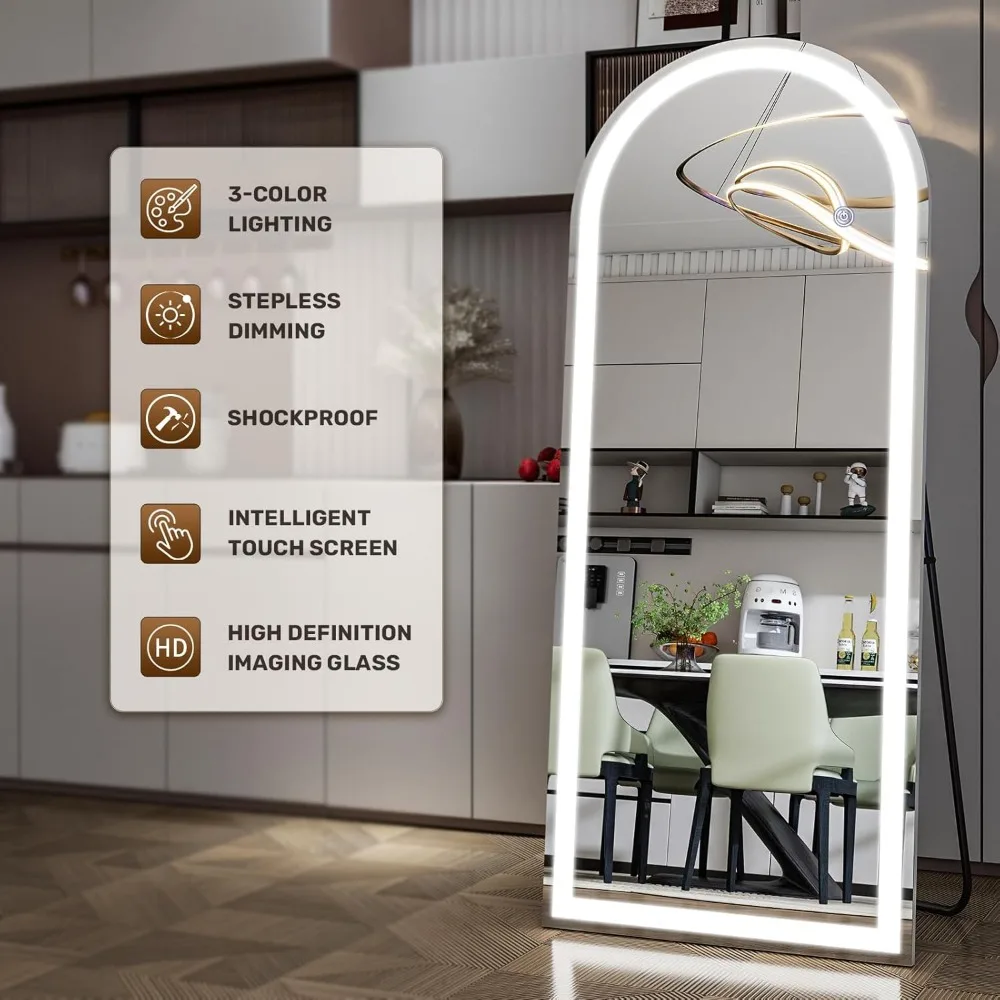 LED-beleuchteter bodenstehender Ganzkörperspiegel, hängende Wandhalterung mit Ständer, Ganzkörper-Schminkspiegel für Zuhause