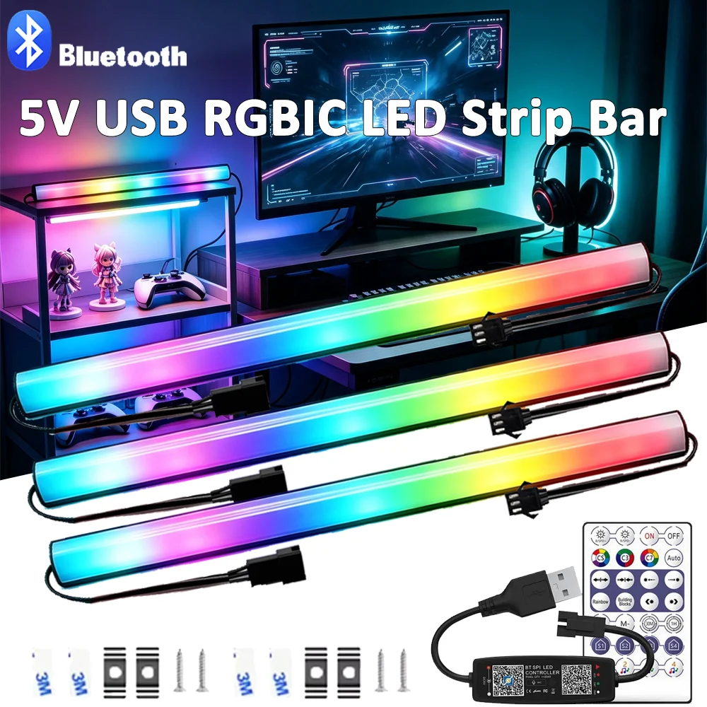 Bluetooth USB 5V 30CM LED Light Bar Colorful Music Sync Remote Flexible DIY Colorful Atmosphere Lamp Strip PC Computer Cabinet