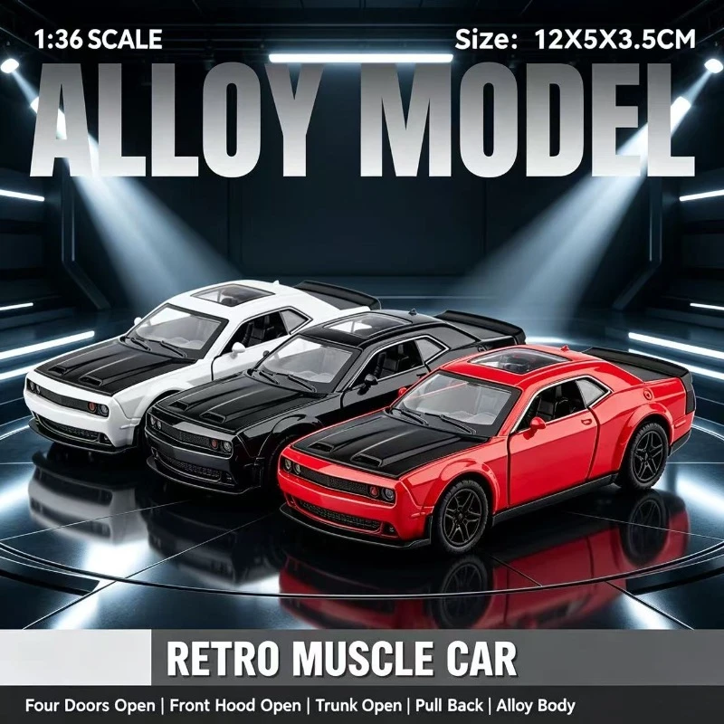 1:36 Retro Muscle Car Alloy Model Pull Back Diecast Vehicle, Openable Doors Classic Metal Car Collectible Display Hobby Toy Gift