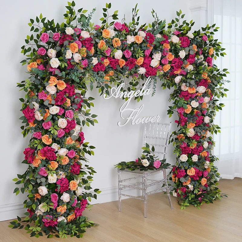 ديكور إطار قوس زهرة ، ترتيب الزهور ، خلفية الزفاف ، الدعائم الطرف ، الوردي ، البرتقالي ، الوردي ، الأخضر ، الساخن ، في الهواء الطلق ، A8230 #4