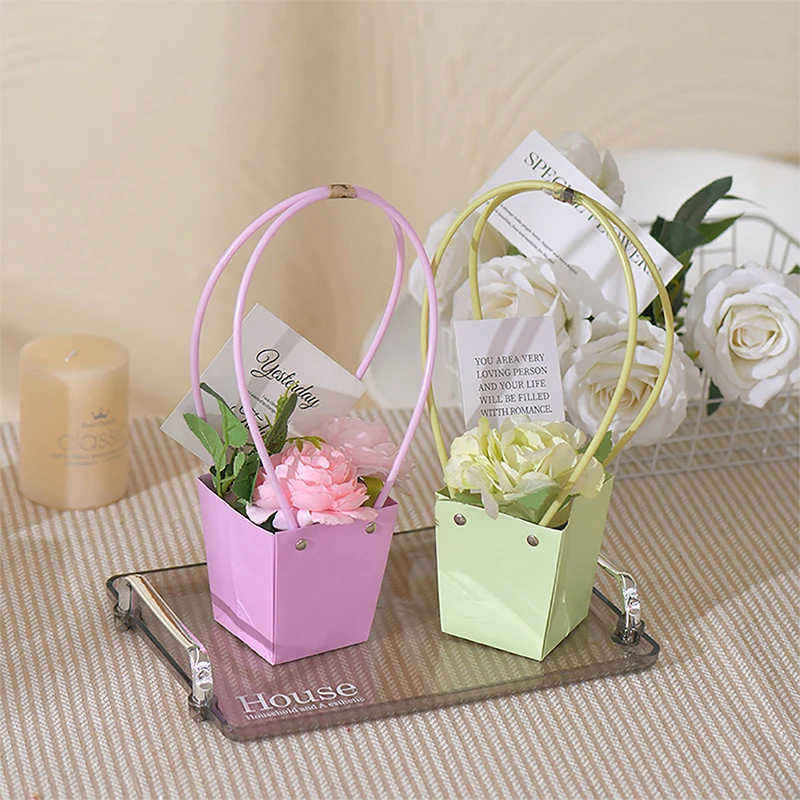 1Pc Handle Kraft Paper Flower Bags Flowers Wrapping Gift Flower Packaging Boxes For Home Wedding Party Decoration