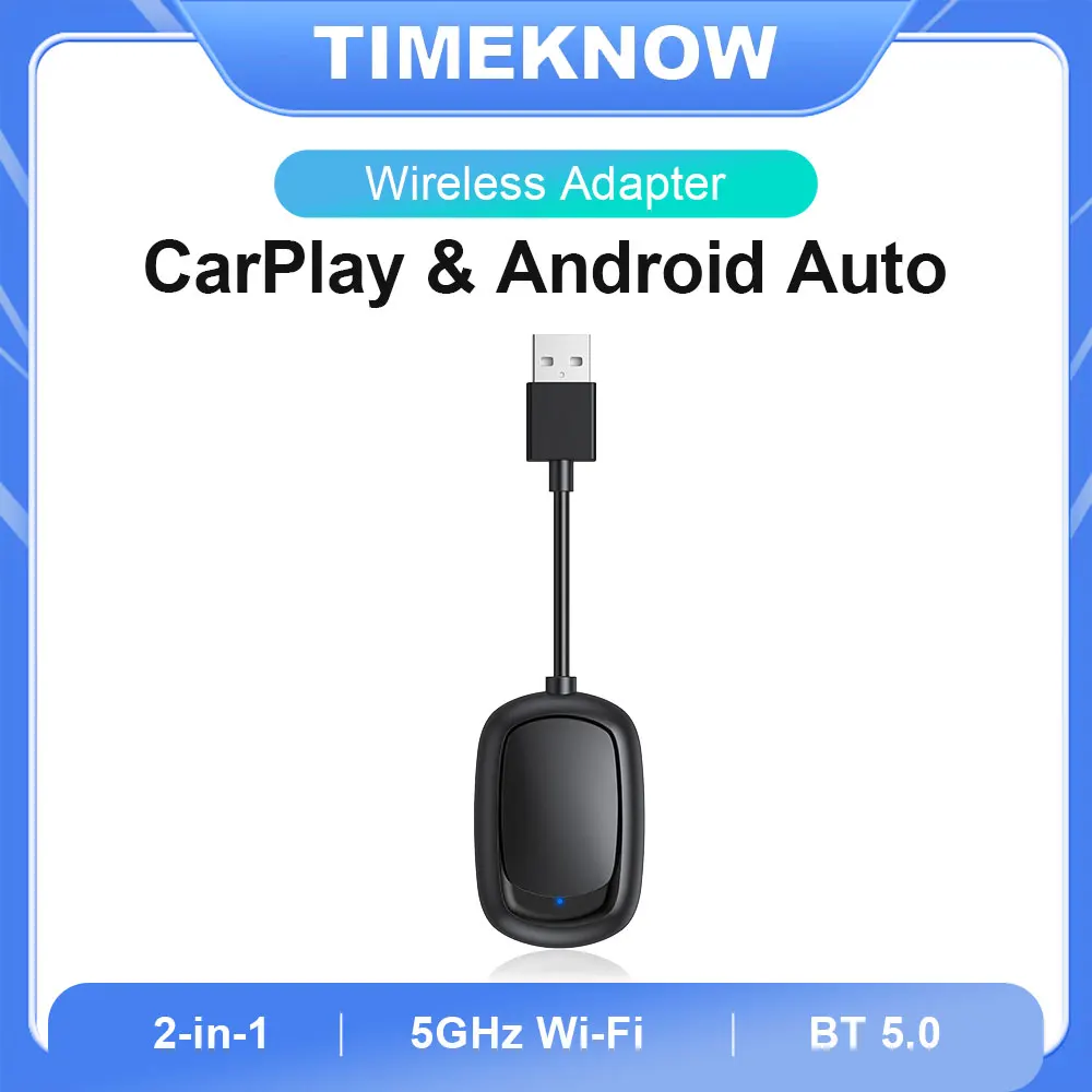 TIMEKNOW Wireless CarPlay Android Auto Wireless Adapter 5Ghz WiFi For Mazda Toyota Mercedes Peugeot Volvo Audi VW 2 in 1 Box