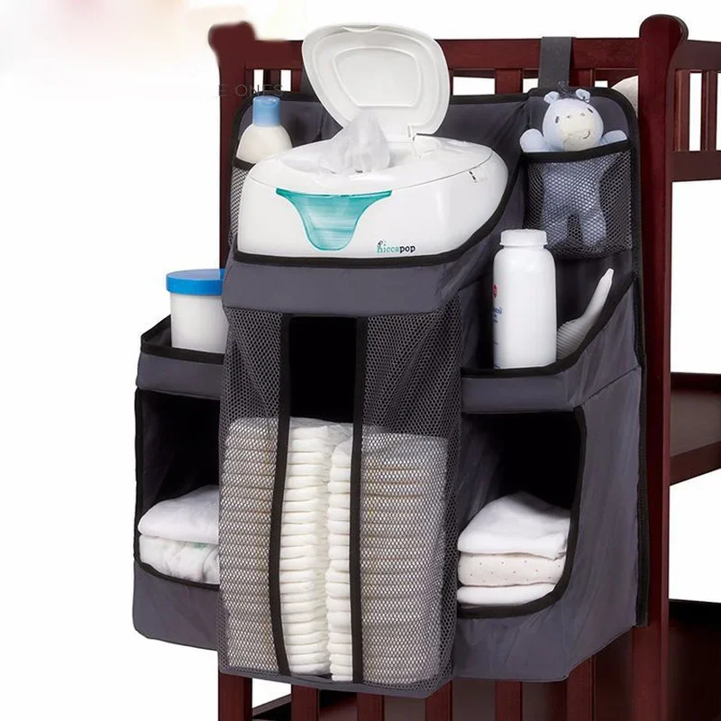 White/Grey Oxford Portable Baby Bed Hanging Storage Bag Toy Diapers Pocket Bedside Organizer Infant Crib Bedding Set Organizer