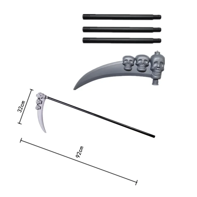 เครื่องแต่งกาย Death Reaper ที่น่ากลัวสําหรับเด็กพร้อมเสื้อคลุมมีฮู้ดและเสาเข็ม เหมาะสําหรับวันฮาโลวีน