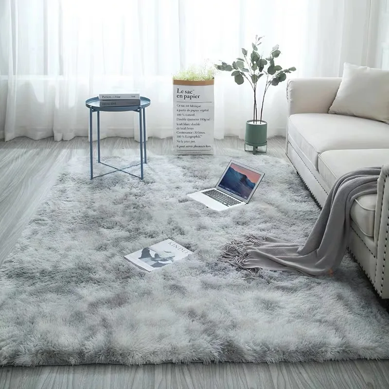 Modern Silk Hair Girl Romantic Nordic ins Bedroom Bed Rug Tie-dye Home Living Room Sofa Room Pure Color Carpet Wholesale