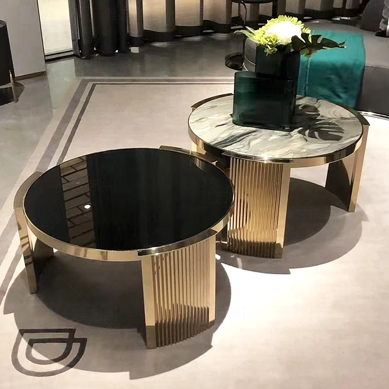 Light Luxury Round Combination Coffee Table Creative Stainless Steel Tea Table High-end Villa Living Room Home Coffee Table