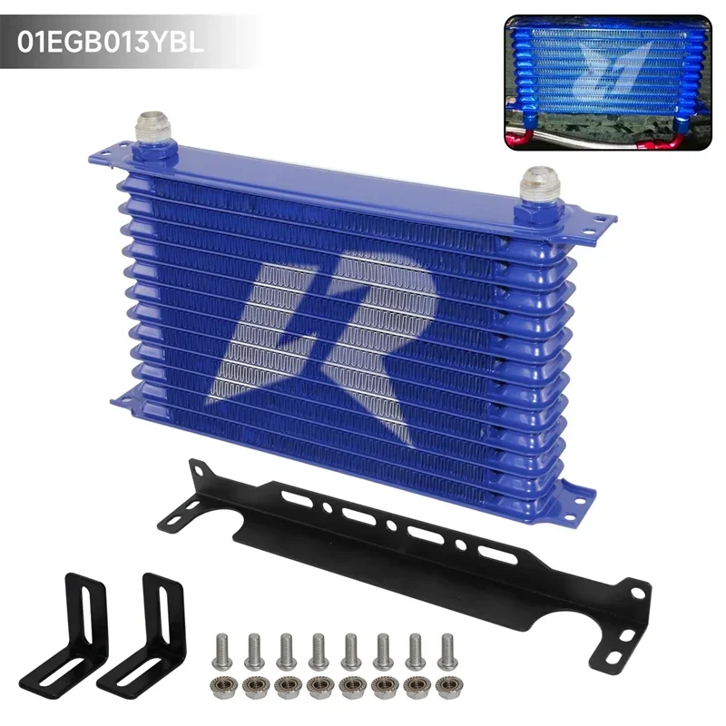 AN10 13 Row Oil Cooler 262MM Universal Engine/Transmission Trust Mounting Bracket Kit Black/Blue