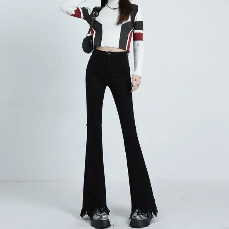 

Джинсы-клеш женские винтажные модные американские ретро уличные однотонные с кисточками в стиле Харадзюку весна осень повседневные ампирные универсальные эстетические