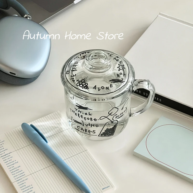 

Glass Tea Cup Korean Water Cup with Lid Coffee Milk Cup Antique Winter Hot Drink