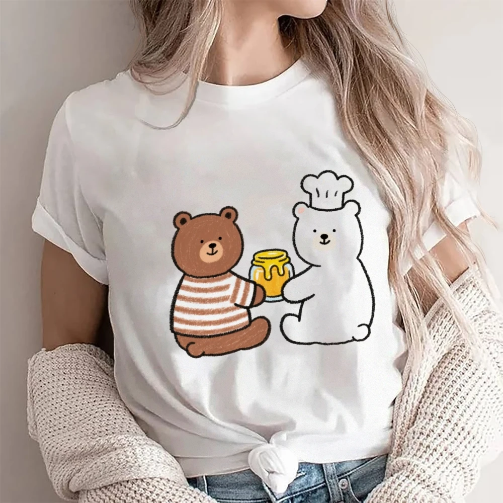 

Cute Bears Honey Graphic T-Shirt Adorable Brown Bear in Stripes and Chef Hat White Bear Design for Whimsical Casual Style