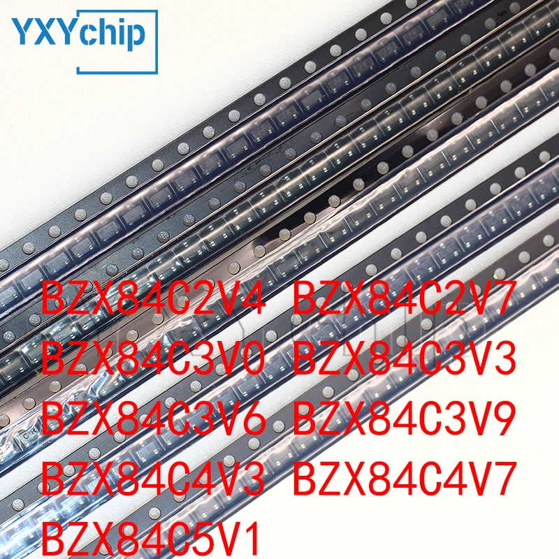 100PCS SMD Zener Diode BZX84C2V4 BZX84C2V7 BZX84C3V0 BZX84C3V3 BZX84C3V6 BZX84C3V9 BZX84C4V3 BZX84C4V7 BZX84C5V1 0.3W SOT-23