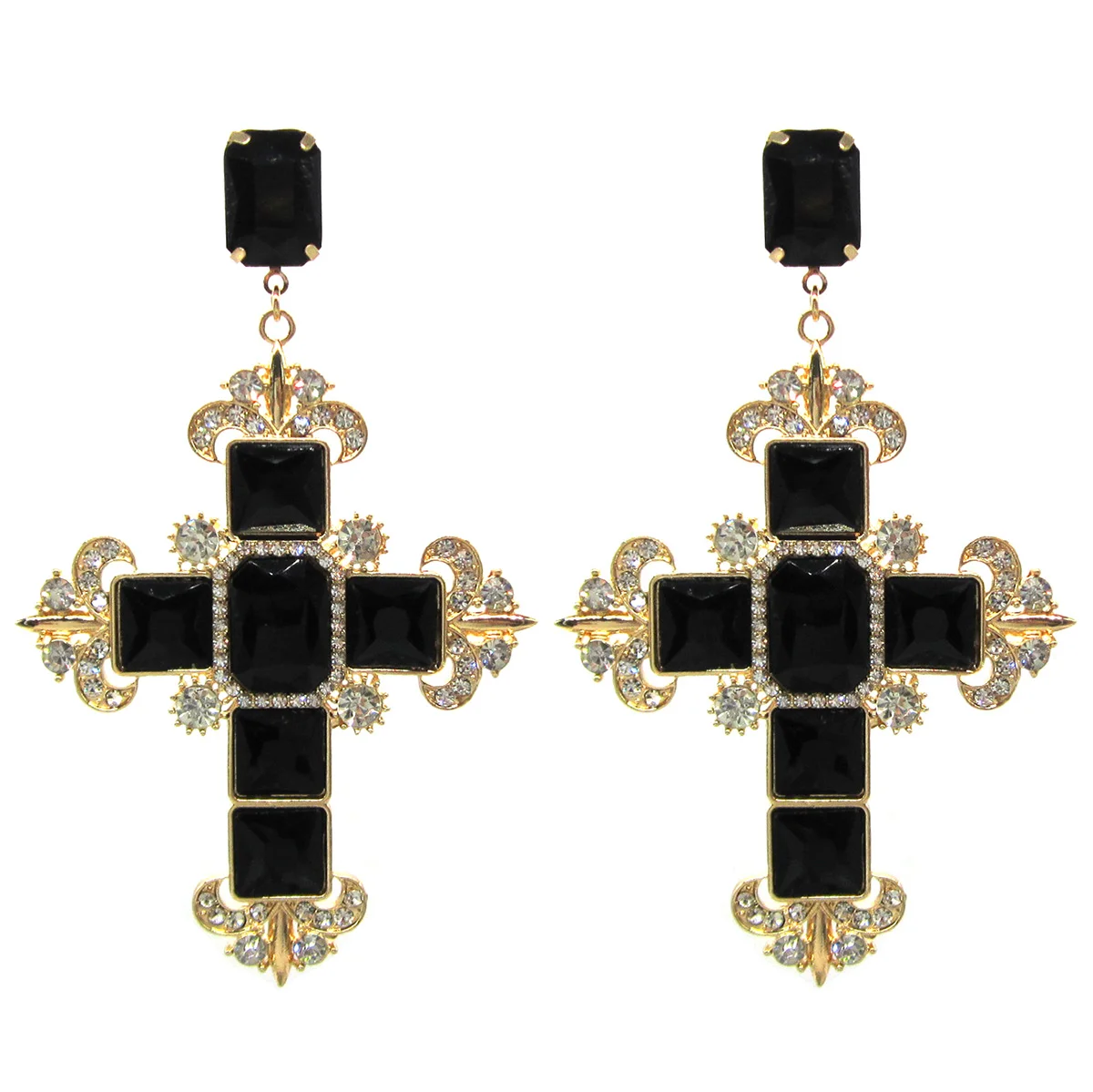 New Rhinestone Crystal Cross Earrings For Women Fashion Baroque Drop Dangle Big Earrings Fine Jewelries Pendientes Mujer