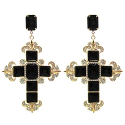 New Rhinestone Crystal Cross Earrings For Women Fashion Baroque Drop Dangle Big Earrings Fine Jewelries Pendientes Mujer