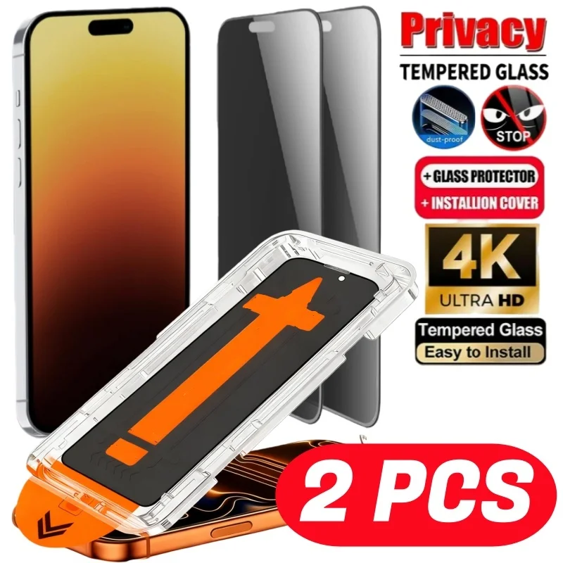 2pcs 9H Anti-Spy Privacy Tempered Glass for Iphone 18 Pro Max/17 Pro Max/16/15/14/13/12/11 - Auto Alignment Installation Frame