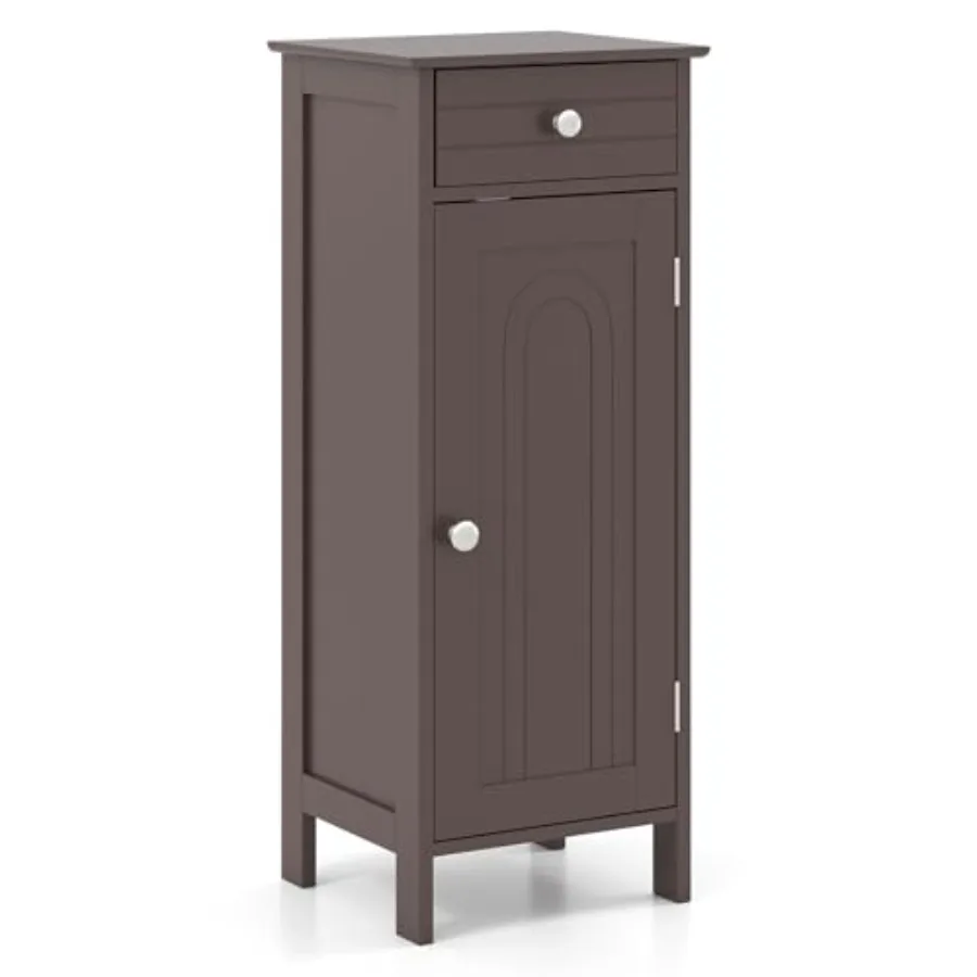 

Bathroom Floor Cabinet Free-Standing Single Door Storage Cabinet with Drawer 2 Adjustable Shelves Wooden 14L Narrow Side Storag